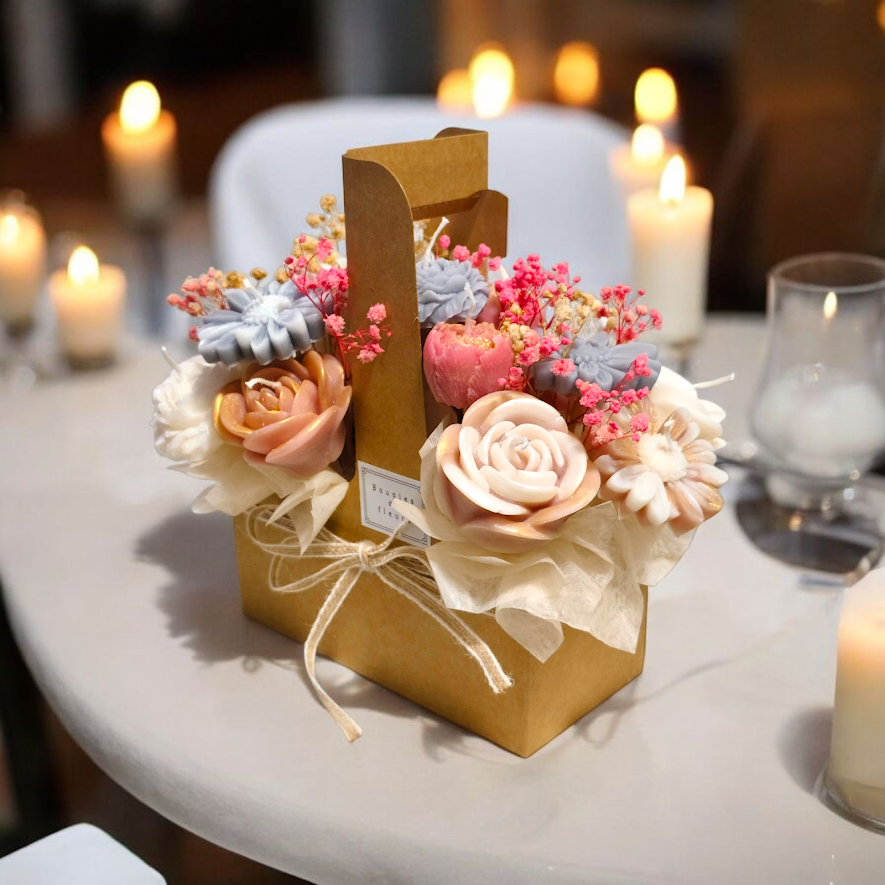 Artisan Flower Candle Bouquet Basket–Scented Collection