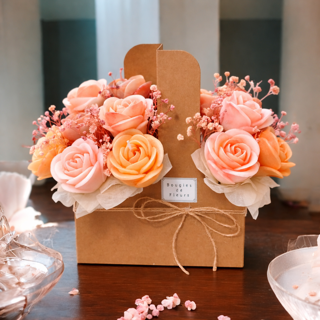Artisan Flower Candle Bouquet Basket–Scented Collection
