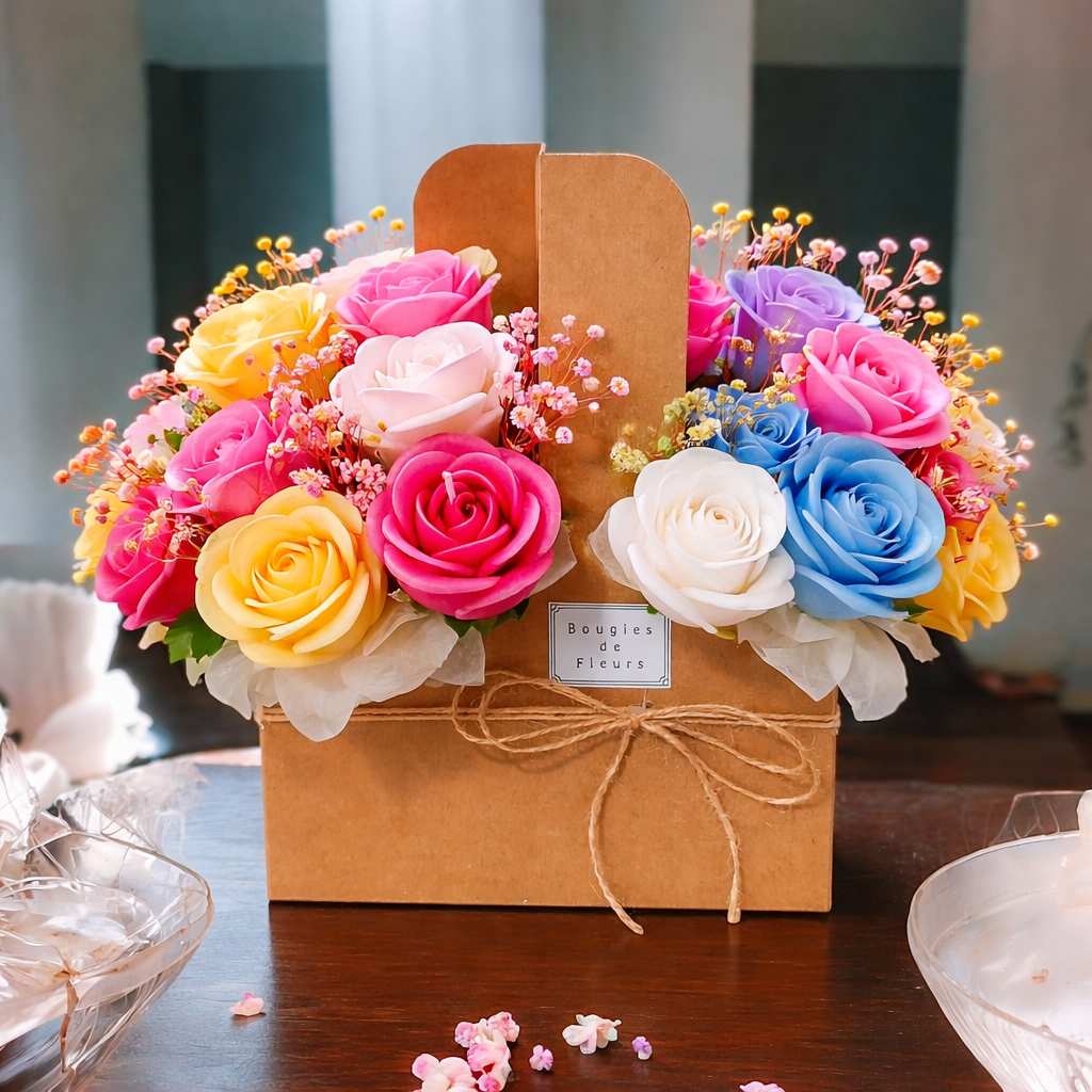 Artisan Flower Candle Bouquet Basket–Scented Collection