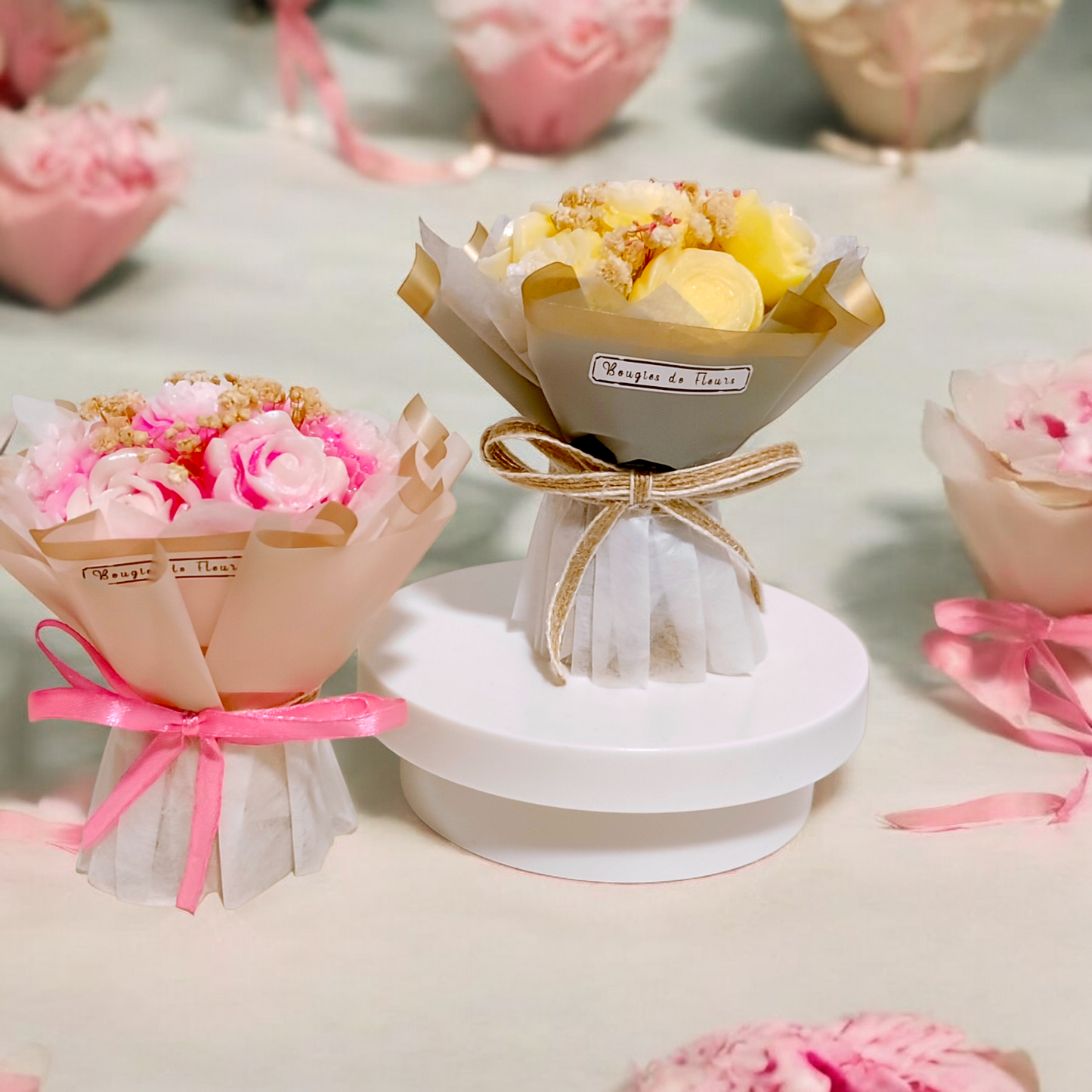 Mini Flower Bouquet and Scented Candle Surprise Gift for Family