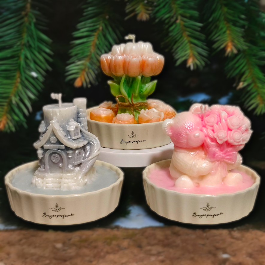 Decorative Scented Candle Collection – Bear, House & Flower