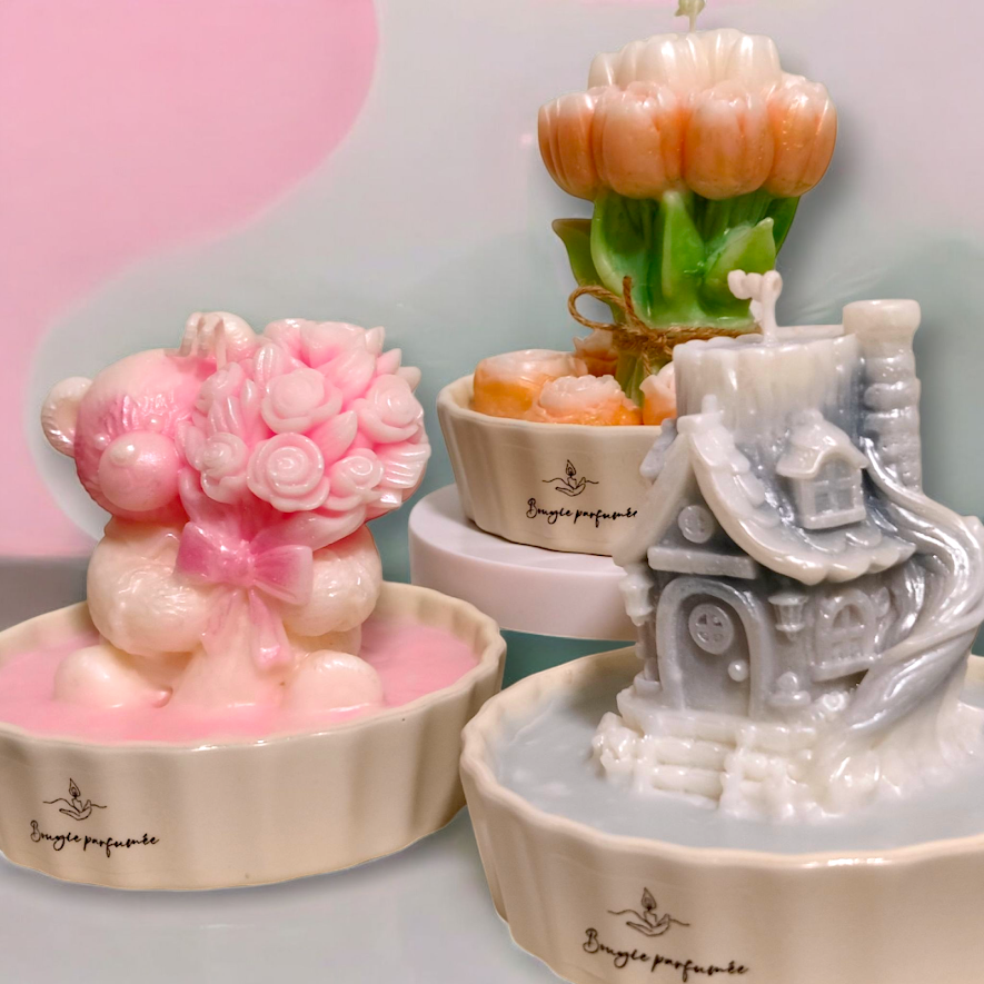 Decorative Scented Candle Collection – Bear, House & Flower