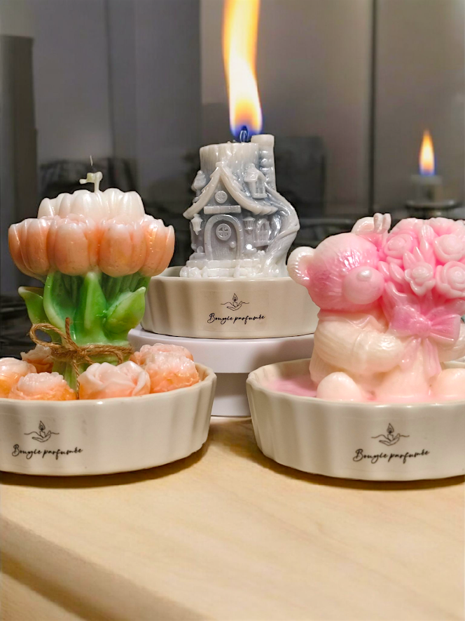 Decorative Scented Candle Collection – Bear, House & Flower