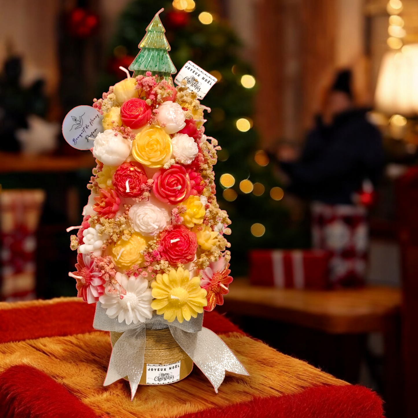 Festive Christmas Tree Candle Bouquet – Floral Arrangement
