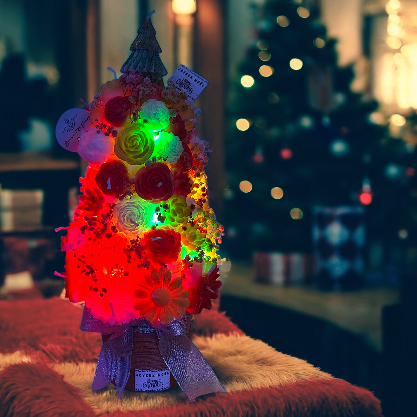 Festive Christmas Tree Candle Bouquet – Floral Arrangement