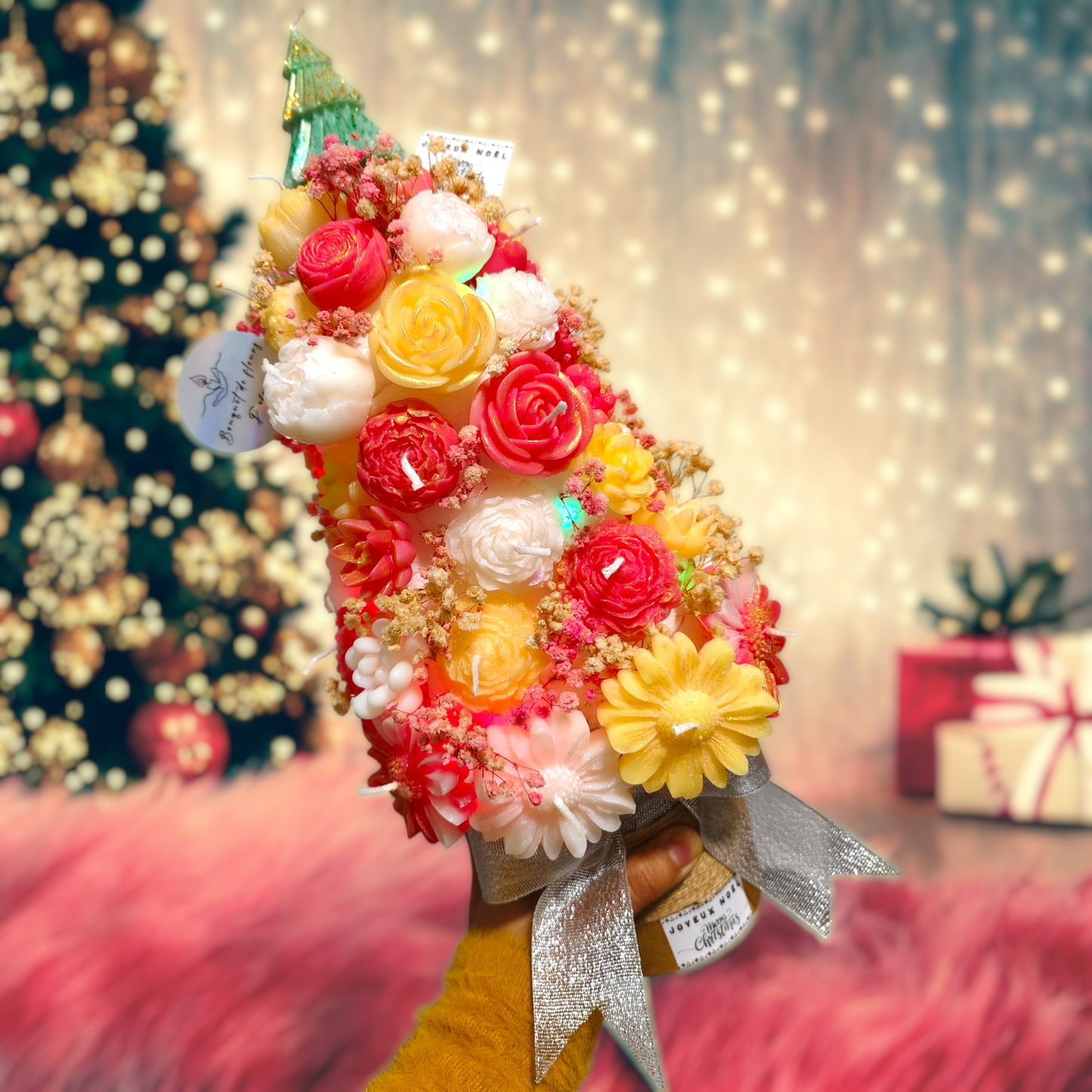 Festive Christmas Tree Candle Bouquet – Floral Arrangement