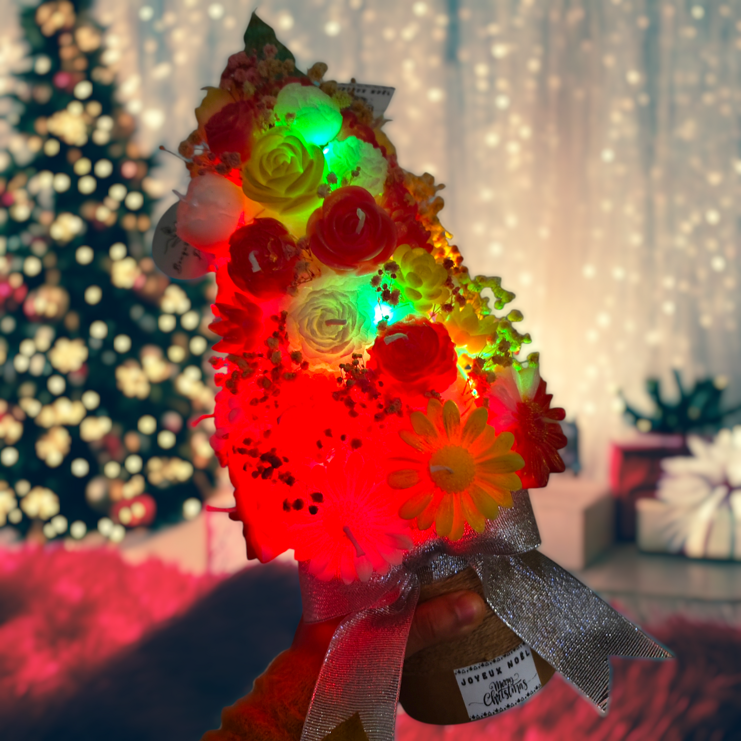 Festive Christmas Tree Candle Bouquet – Floral Arrangement