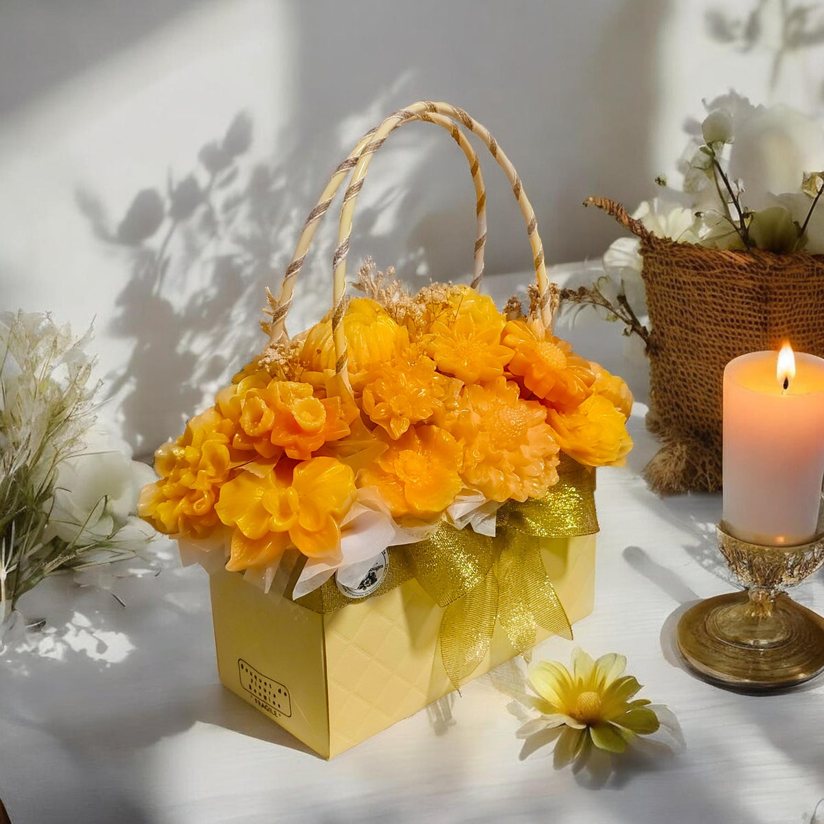 Medium Handcrafted Floral Candle Arrangement