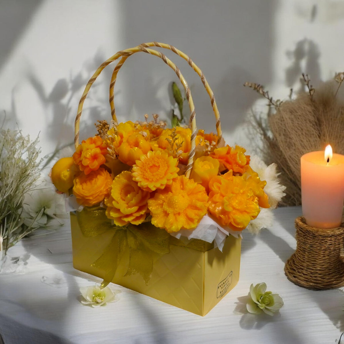 Medium Handcrafted Floral Candle Arrangement