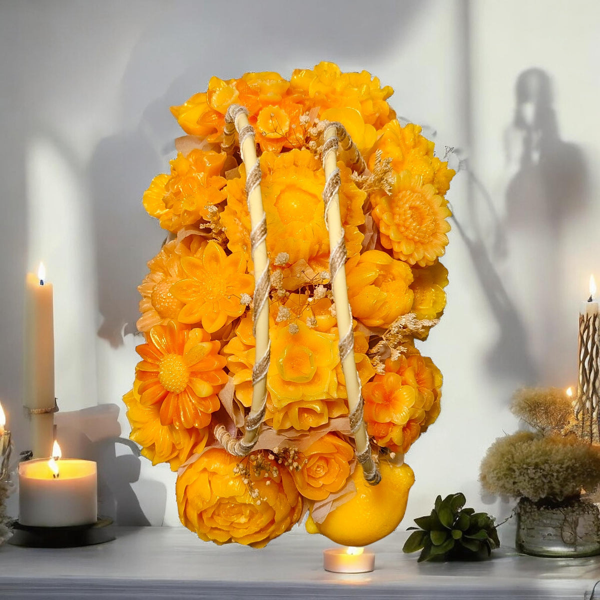 Medium Handcrafted Floral Candle Arrangement