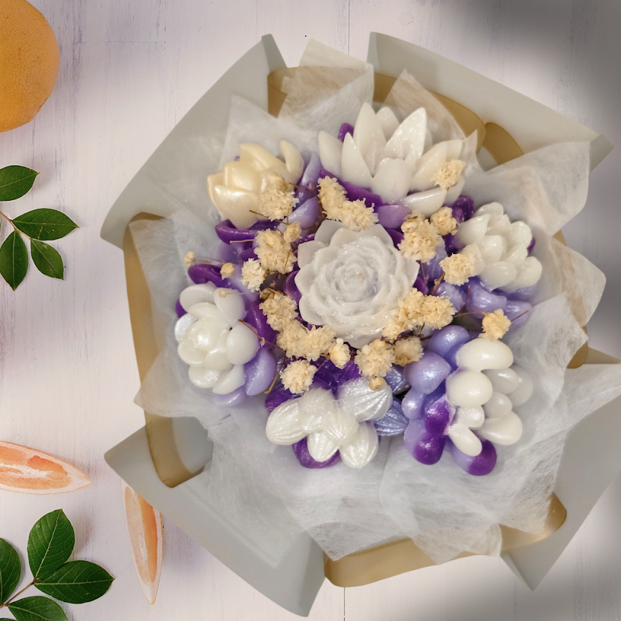 Mini Flower Bouquet and Scented Candle Surprise Gift for Family