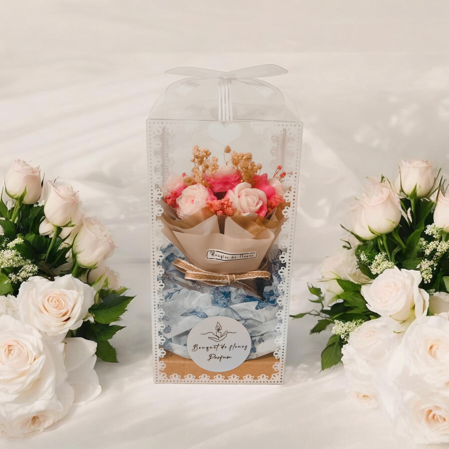 Mini Flower Bouquet and Scented Candle Surprise Gift for Family