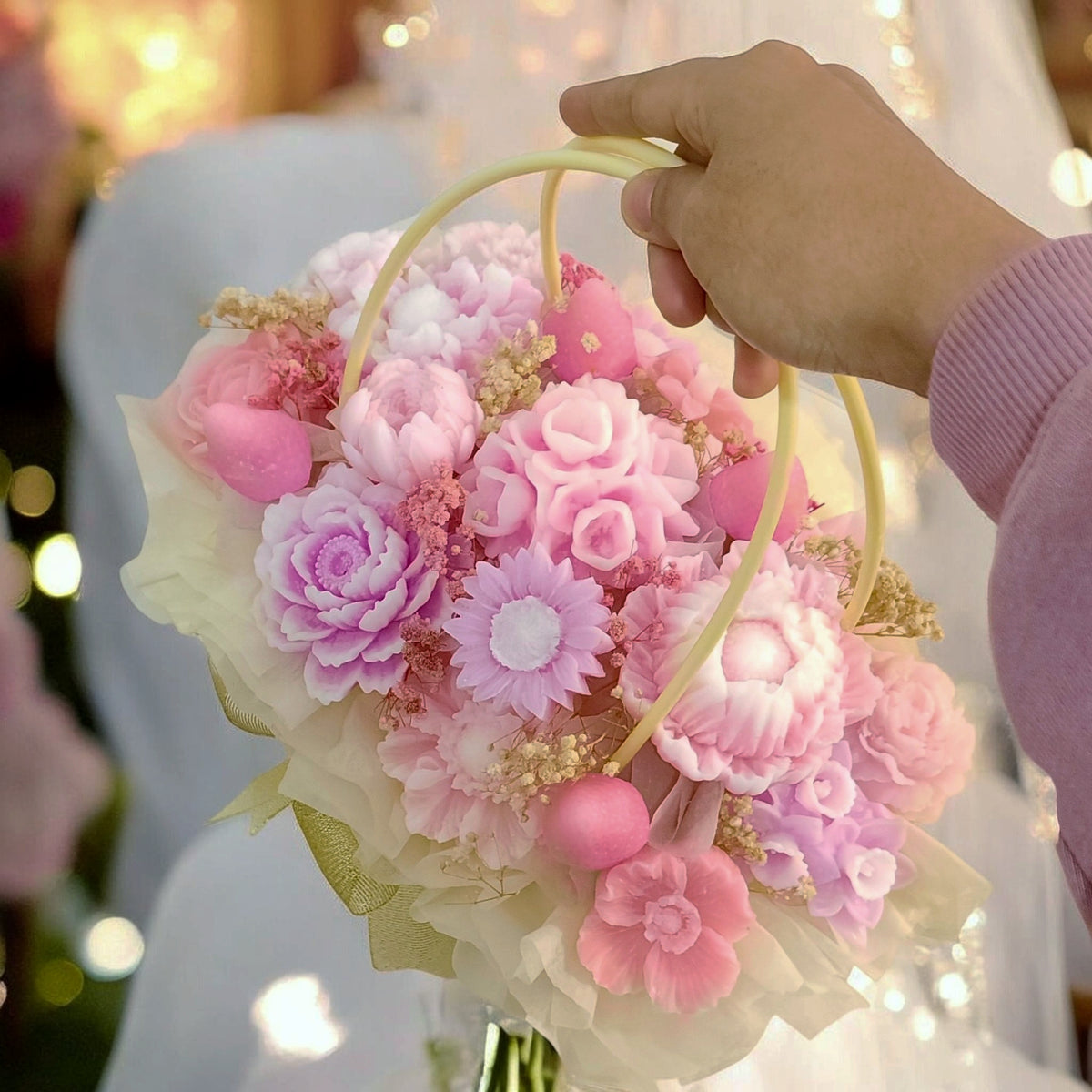 Medium Handcrafted Floral Candle Arrangement