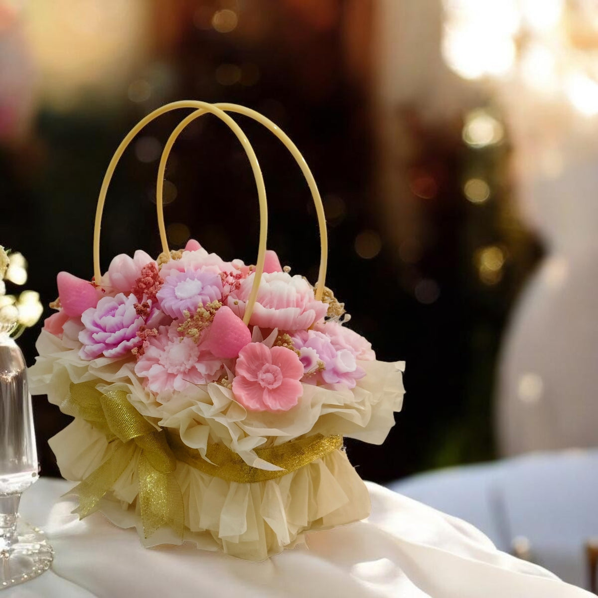 Medium Handcrafted Floral Candle Arrangement