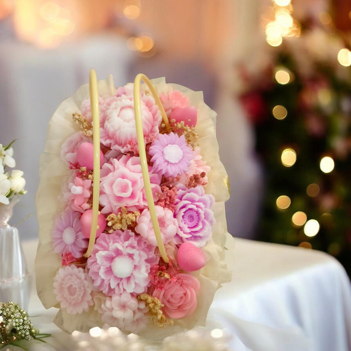 Medium Handcrafted Floral Candle Arrangement
