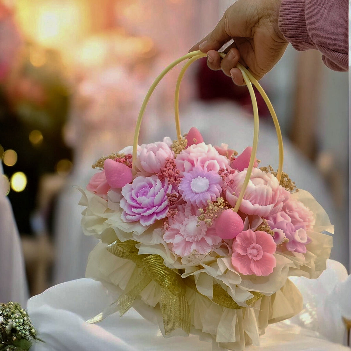 Medium Handcrafted Floral Candle Arrangement